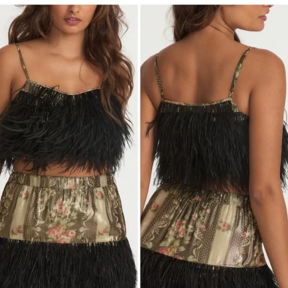 NWT ✨ Loveshackfancy dusty crop camisole top midnight ruby black feathers - Picture 8 of 9